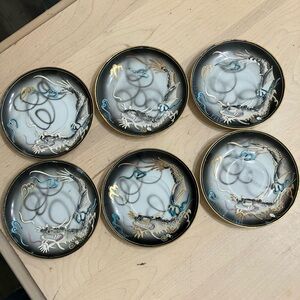 Vintage Moriage Dragonware Blue Eye Saucers Lusterware Hand painted Japan